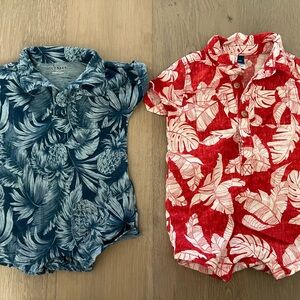 Old Navy Kids Floral Button Down onesies - Navy and Red